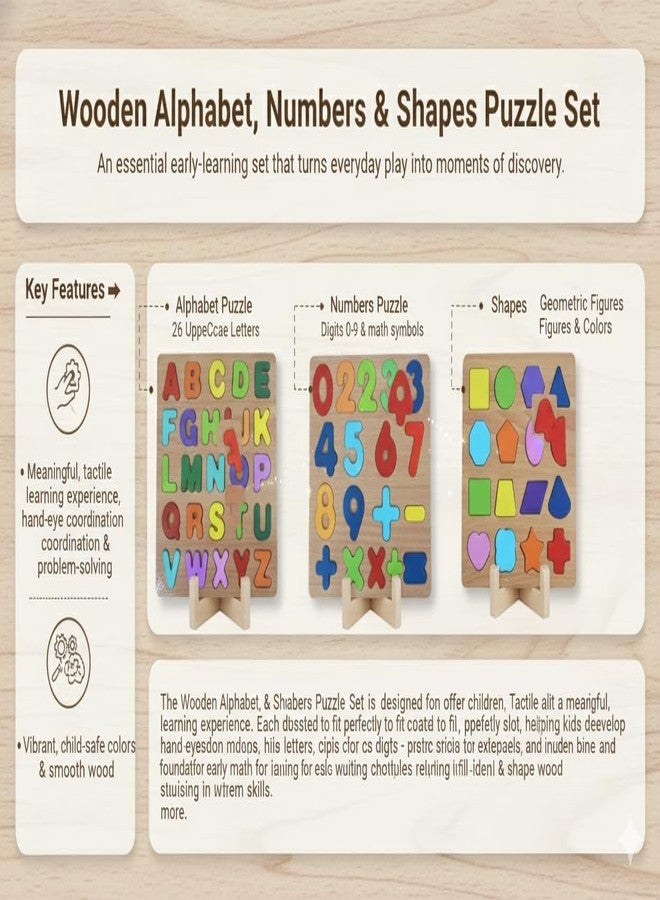 eToymart Wooden Alphabet, Numbers & Shapes Puzzle Set for Kids | 3-in-1 Early Learning Educational Wooden Board | ABC Letters, 0-9 Numbers, Shapes Puzzle | Montessori Toy for Toddlers (Age 2-6 Years) - Image 5